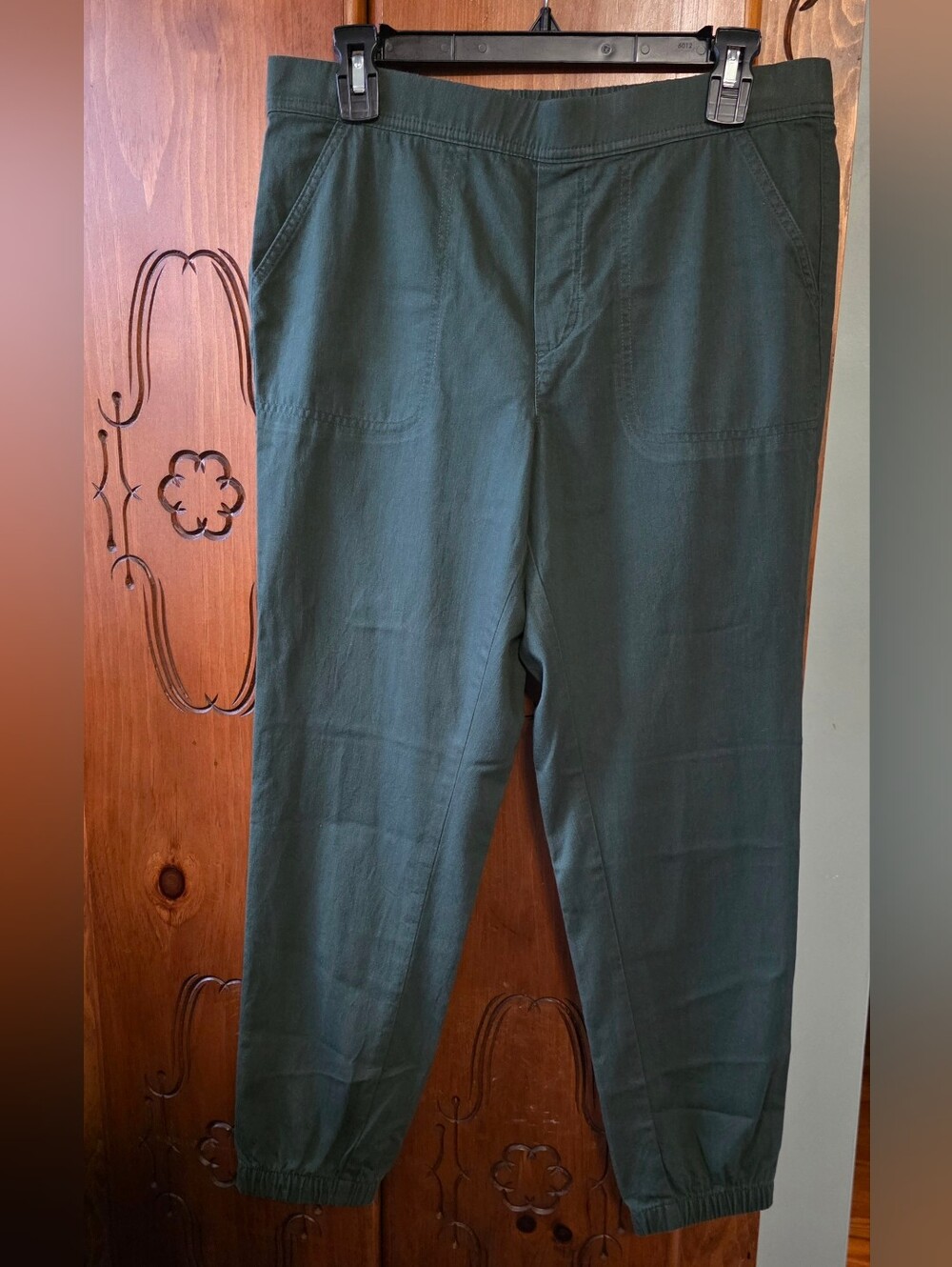 Women's Dark Green Slip-On Casual Cotton Blend Jogger Pants Size S